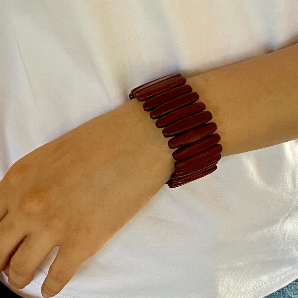 Vintage Wooden Beads Elasticated Stretchy Bracelet